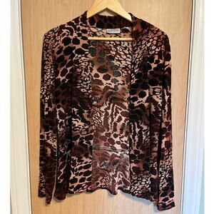 Chico's Travelers Cheetah Print Open Cardigan Stretchy Brown Size 1 / Medium
